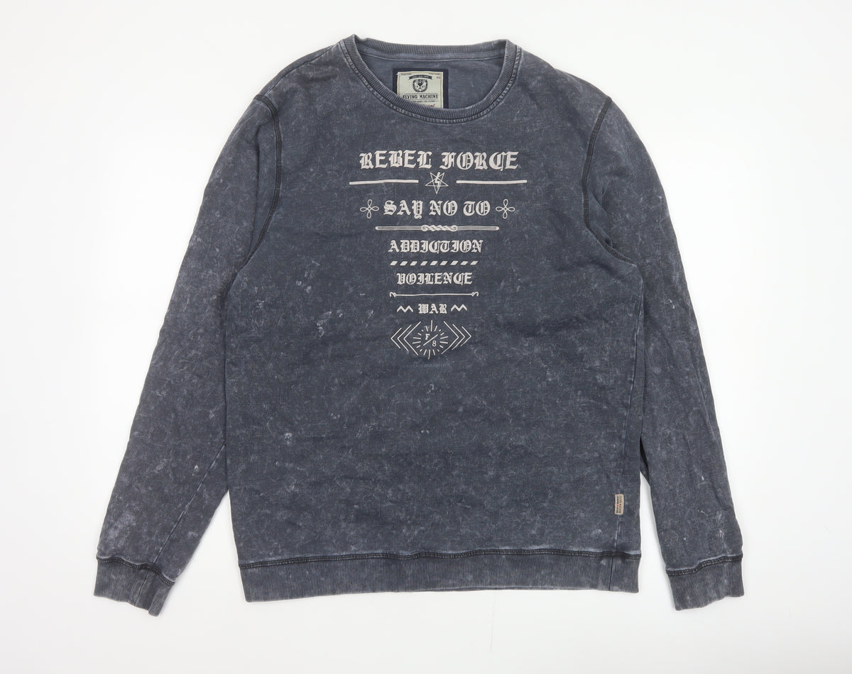 Flying Machine Men Grey XL Pullover Graphic Print Crew Neck Sweatshirt