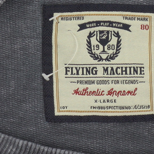 Flying Machine Men Grey XL Pullover Graphic Print Crew Neck Sweatshirt