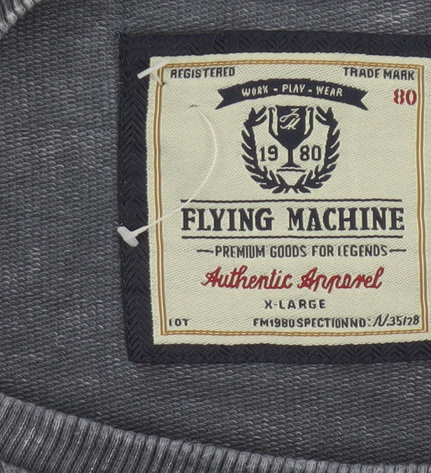 Flying Machine Men Grey XL Pullover Graphic Print Crew Neck Sweatshirt