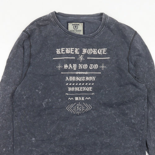 Flying Machine Men Grey XL Pullover Graphic Print Crew Neck Sweatshirt