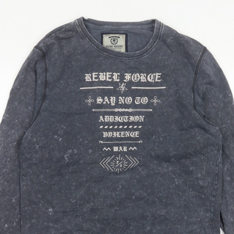 Flying Machine Men Grey XL Pullover Graphic Print Crew Neck Sweatshirt