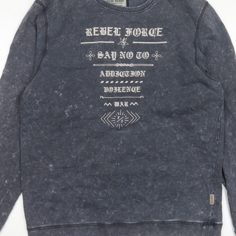 Flying Machine Men Grey XL Pullover Graphic Print Crew Neck Sweatshirt