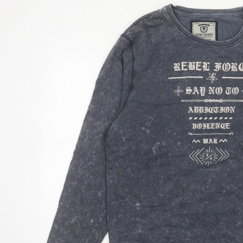 Flying Machine Men Grey XL Pullover Graphic Print Crew Neck Sweatshirt