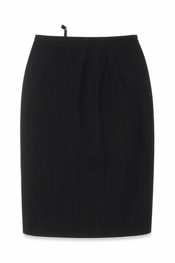 Marks & Spencer Women's Black Pinstripe UK 18 Wool Pencil Knee Skirt