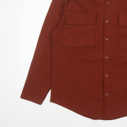 Zara Women Brown S Basic Button-Up Long Sleeve Stretch Pocket Shirt