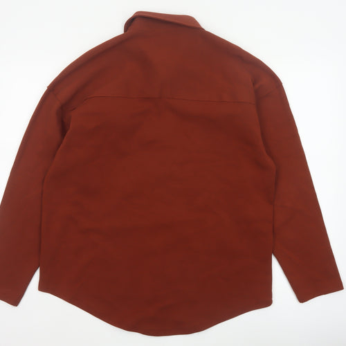 Zara Women Brown S Basic Button-Up Long Sleeve Stretch Pocket Shirt