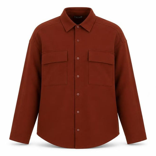 Zara Women Brown S Basic Button-Up Long Sleeve Stretch Pocket Shirt