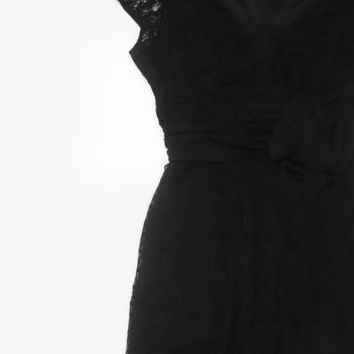 Bm Women’s Black Lace Fit & Flare Midi Dress Size 14 Bow Belted