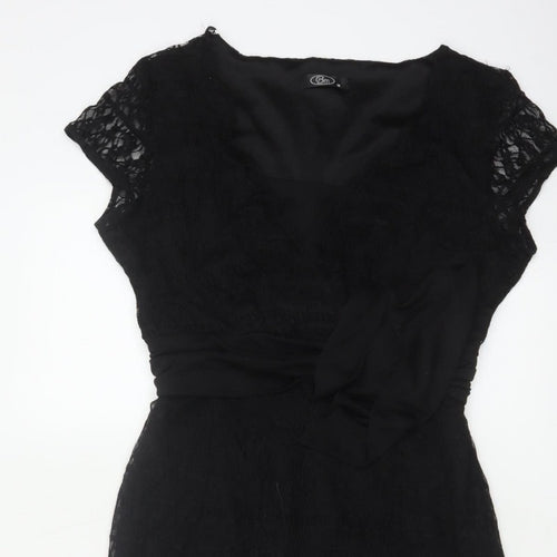 Bm Women’s Black Lace Fit & Flare Midi Dress Size 14 Bow Belted