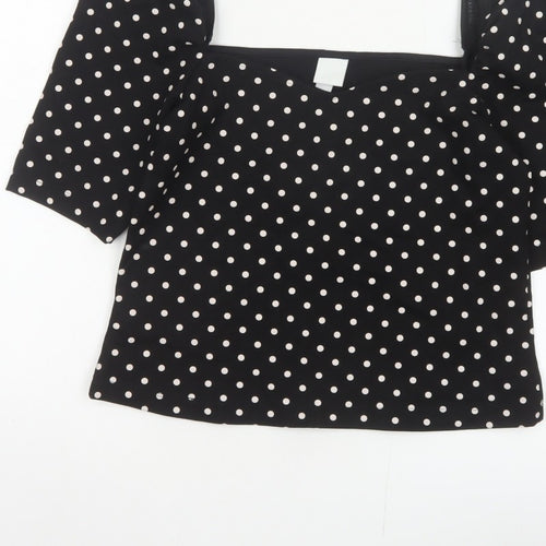 H&M Women Black M Basic Polka Dot Square Neck Puff Sleeve Blouse