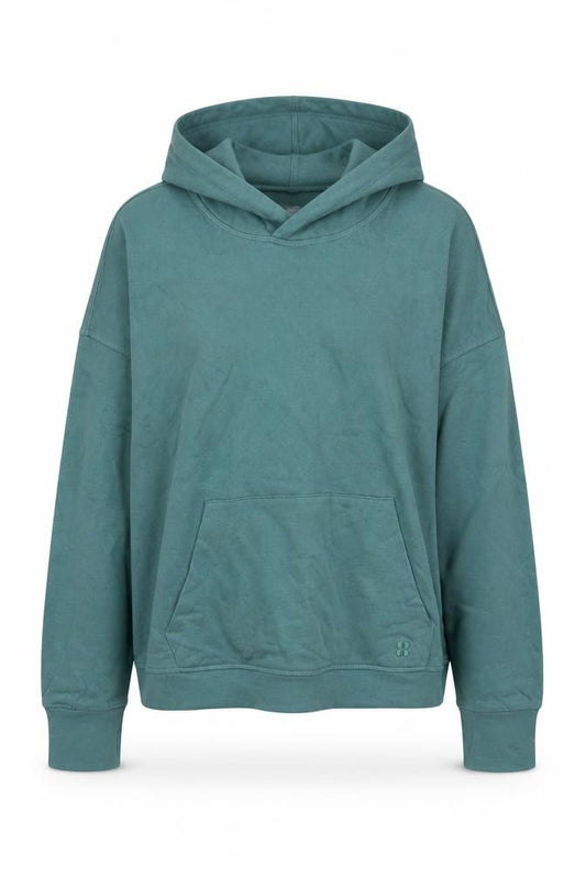 Front view of Sweaty Betty Women Green XXL Pullover Hoodie Logo Pocket Long Sleeve