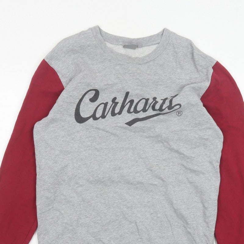 Additional view of Carhartt Men Grey Burgundy M Pullover Logo Crew Neck Sweatshirt