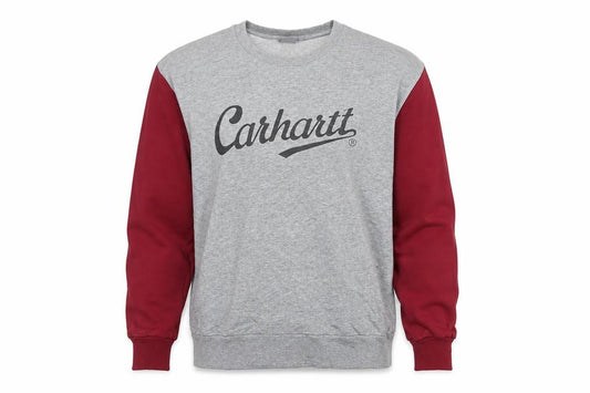 Carhartt Men Grey Burgundy M Pullover Logo Crew Neck Sweatshirt