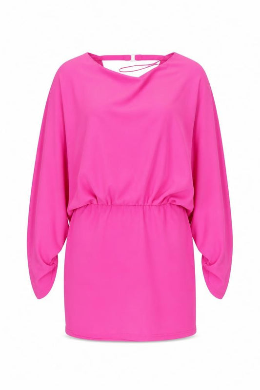 Front view of Zara Women Pink M Blouson Short Dress Dolman Sleeves Keyhole