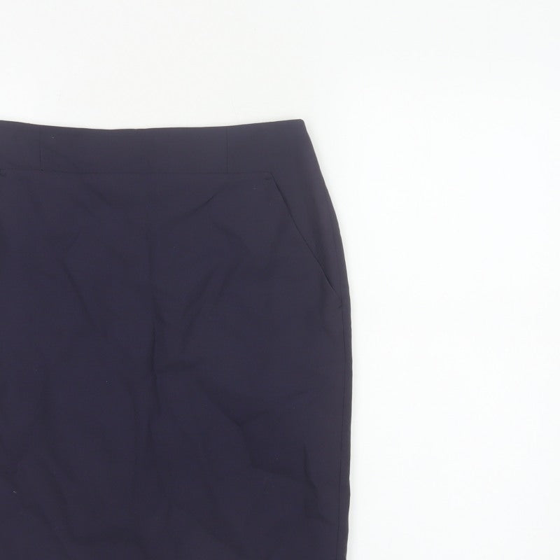 Hobbs NW3 Women Navy UK 8 Wool Pencil Knee Skirt Pockets