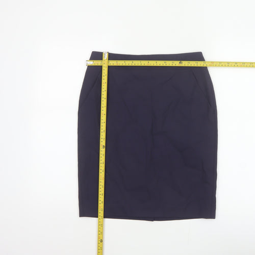 Hobbs NW3 Women Navy UK 8 Wool Pencil Knee Skirt Pockets