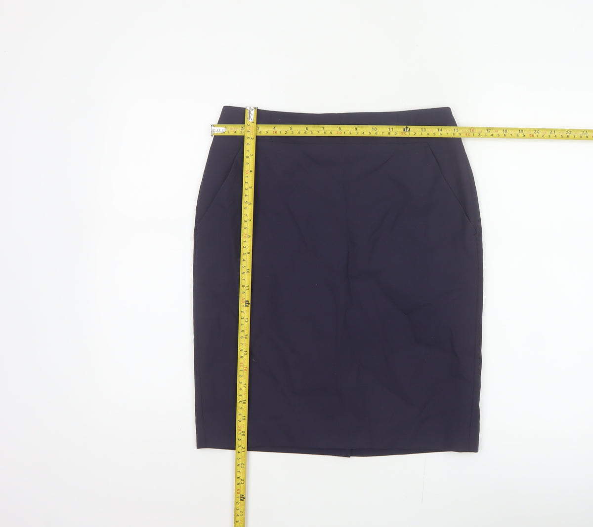 Hobbs NW3 Women Navy UK 8 Wool Pencil Knee Skirt Pockets