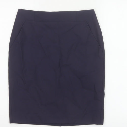 Hobbs NW3 Women Navy UK 8 Wool Pencil Knee Skirt Pockets
