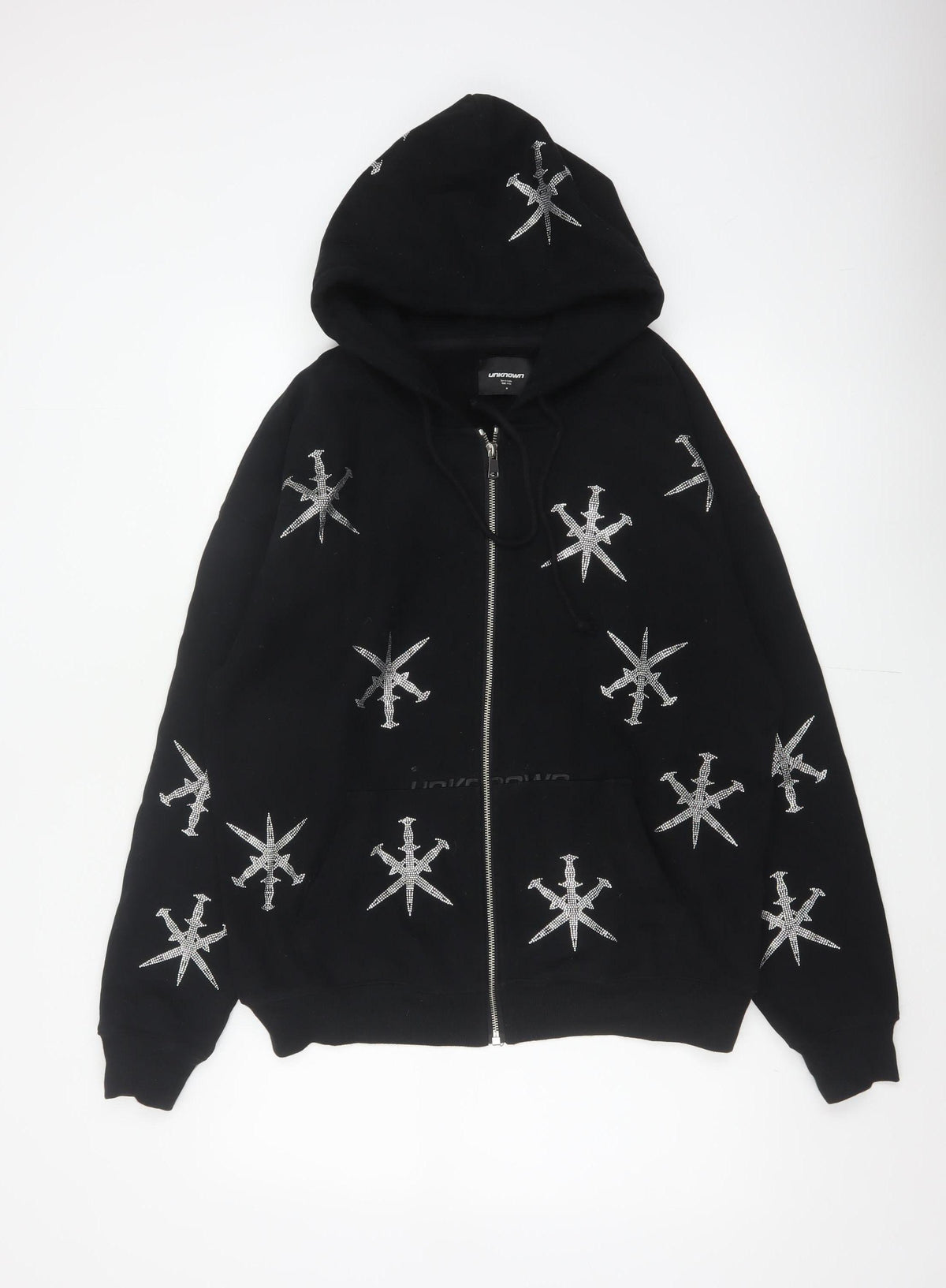 Back view of Unknown Men’s Black M Full Zip Rhinestone Gothic Hoodie