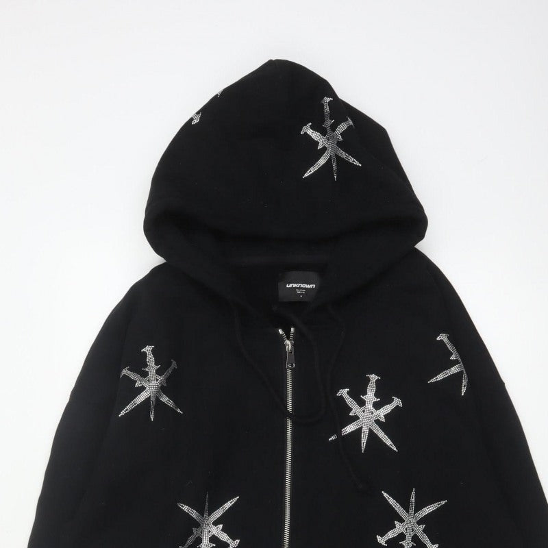 Additional view of Unknown Men’s Black M Full Zip Rhinestone Gothic Hoodie