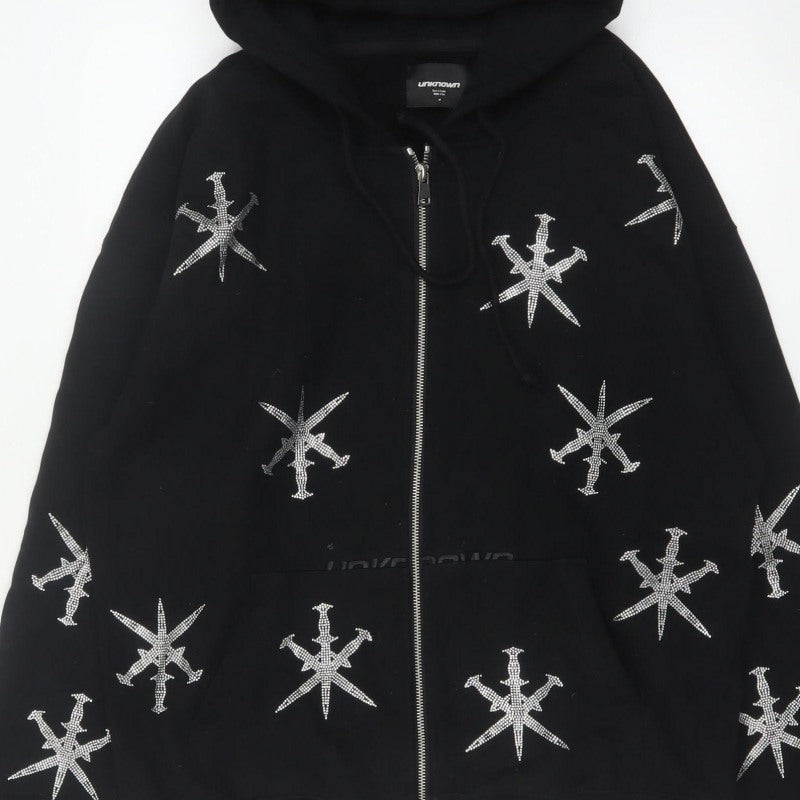 Additional view of Unknown Men’s Black M Full Zip Rhinestone Gothic Hoodie