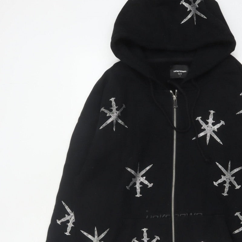Additional view of Unknown Men’s Black M Full Zip Rhinestone Gothic Hoodie
