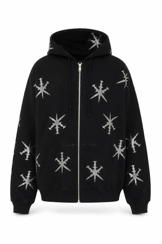 Unknown Men’s Black M Full Zip Rhinestone Gothic Hoodie