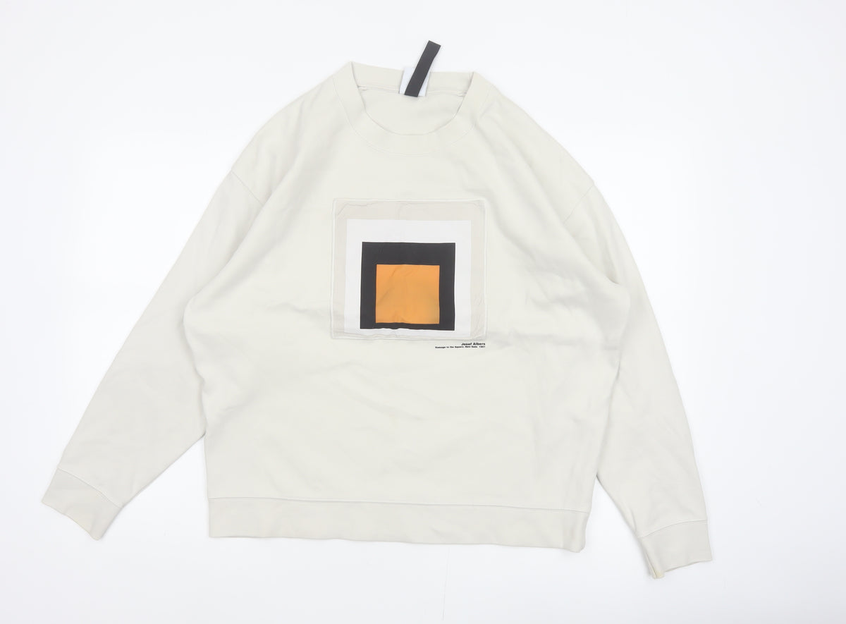 Zara Men Ivory M Pullover Sweatshirt Josef Albers Graphic Art Cotton