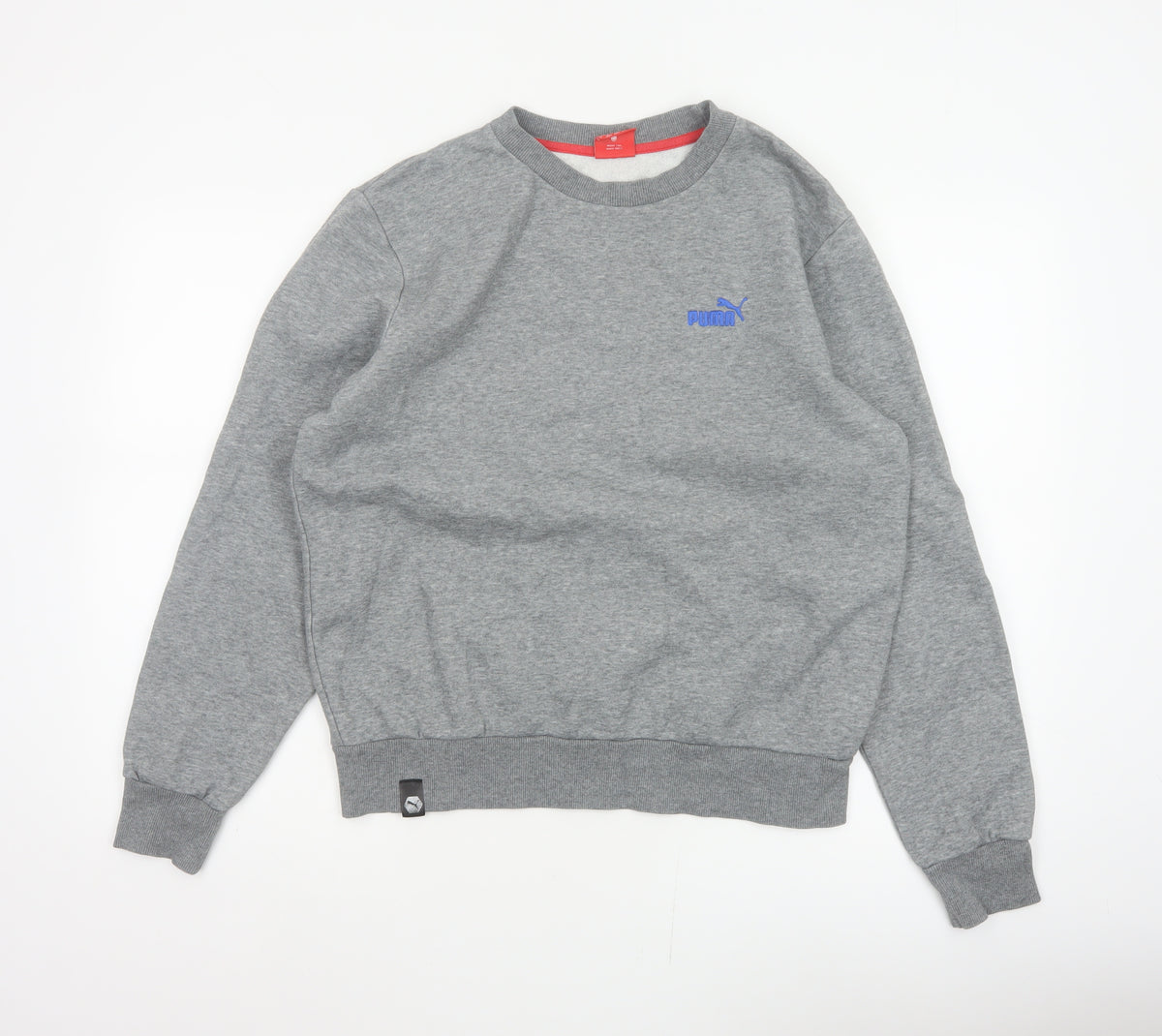 Back view of Puma Men’s Grey M Pullover Crew Neck Embroidered Logo Sweatshirt