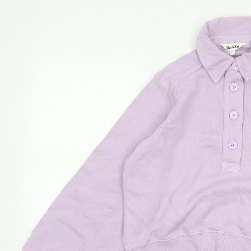Ro&Zo Women Purple XS Collared Cotton Fleece Polo Sweatshirt
