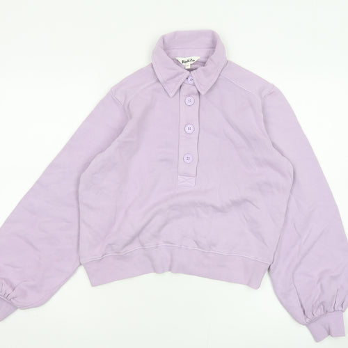 Ro&Zo Women Purple XS Collared Cotton Fleece Polo Sweatshirt