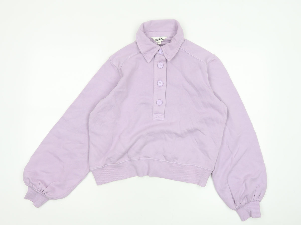 Ro&Zo Women Purple XS Collared Cotton Fleece Polo Sweatshirt
