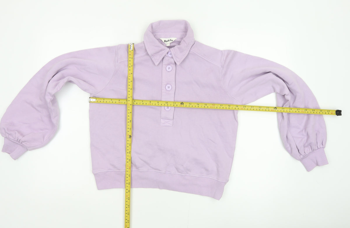 Ro&Zo Women Purple XS Collared Cotton Fleece Polo Sweatshirt