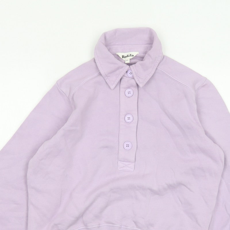 Ro&Zo Women Purple XS Collared Cotton Fleece Polo Sweatshirt