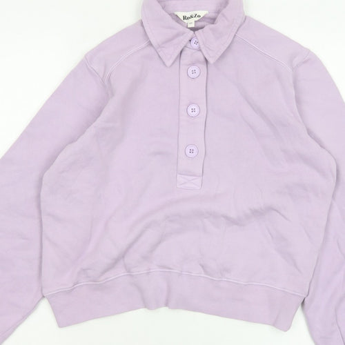 Ro&Zo Women Purple XS Collared Cotton Fleece Polo Sweatshirt