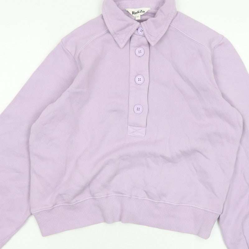 Ro&Zo Women Purple XS Collared Cotton Fleece Polo Sweatshirt