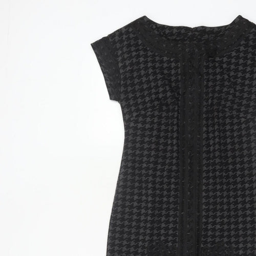 Linea Women Black Grey UK 8 Sheath Knee Dress Houndstooth