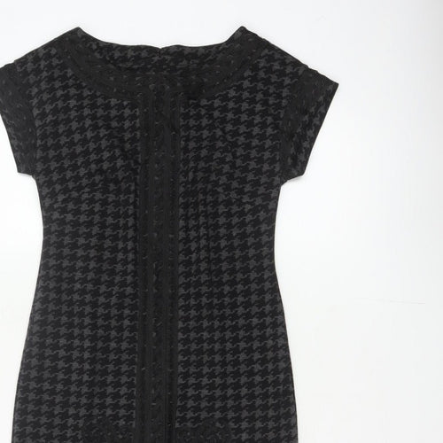 Linea Women Black Grey UK 8 Sheath Knee Dress Houndstooth