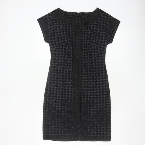 Linea Women Black Grey UK 8 Sheath Knee Dress Houndstooth