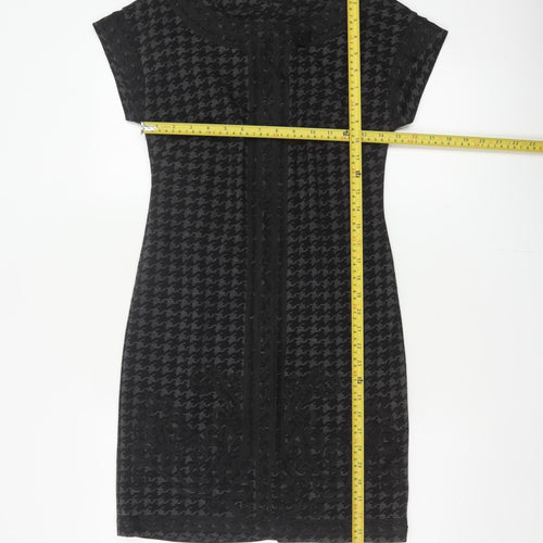 Linea Women Black Grey UK 8 Sheath Knee Dress Houndstooth