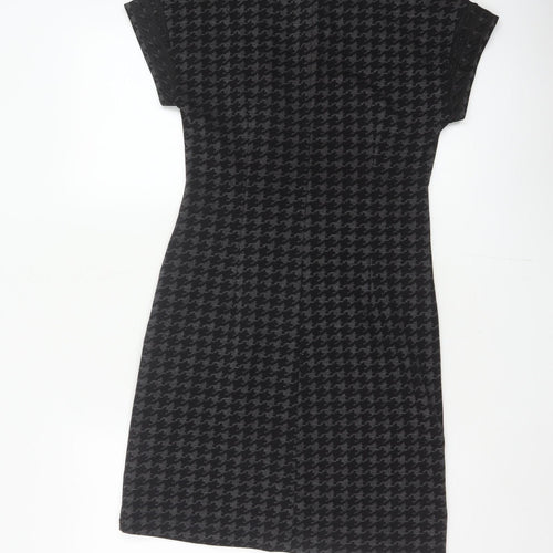 Linea Women Black Grey UK 8 Sheath Knee Dress Houndstooth