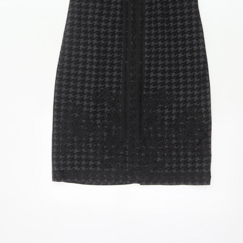 Linea Women Black Grey UK 8 Sheath Knee Dress Houndstooth