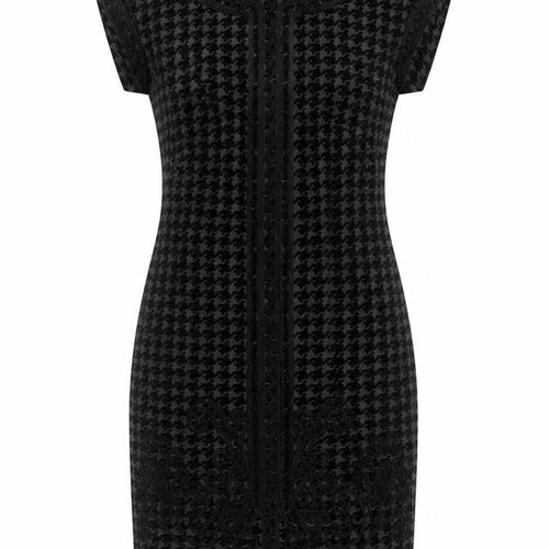 Linea Women Black Grey UK 8 Sheath Knee Dress Houndstooth