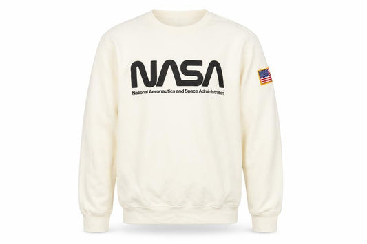 H&M Men Ivory S NASA USA Space Logo Graphic Pullover Sweatshirt
