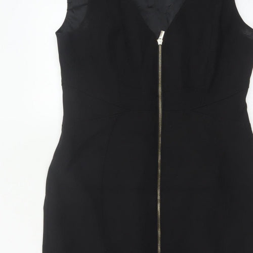 Karen Millen Women Black UK 14 Pencil Knee Length Zip Dress