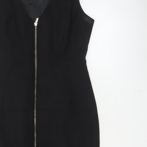 Karen Millen Women Black UK 14 Pencil Knee Length Zip Dress