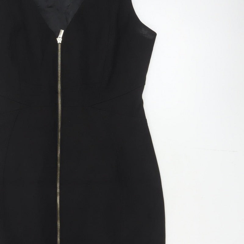 Karen Millen Women Black UK 14 Pencil Knee Length Zip Dress