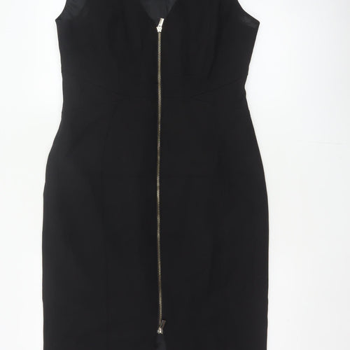 Karen Millen Women Black UK 14 Pencil Knee Length Zip Dress