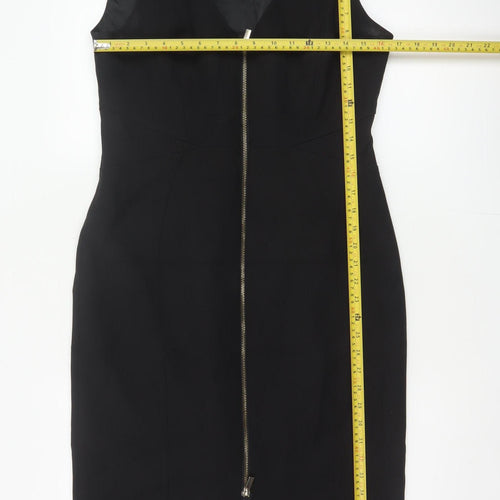 Karen Millen Women Black UK 14 Pencil Knee Length Zip Dress