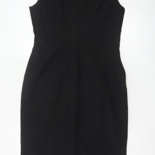 Karen Millen Women Black UK 14 Pencil Knee Length Zip Dress